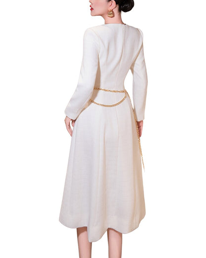 white solid midi dress