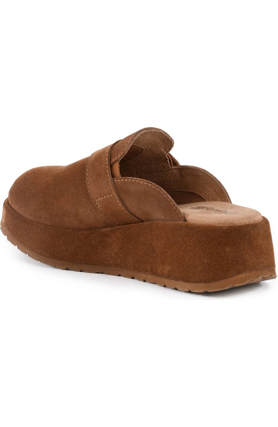 women's come together open back platform mules in brown suede