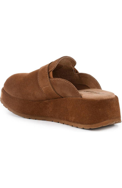 women's come together open back platform mules in brown suede
