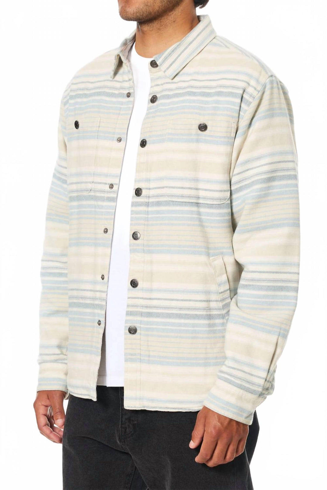 harold stripe jacket in dusty blue