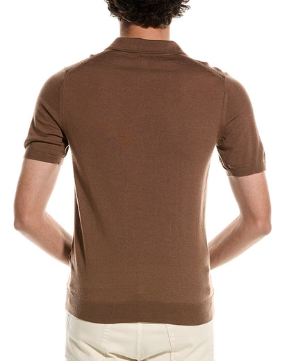 duchie merino wool open collar polo shirt