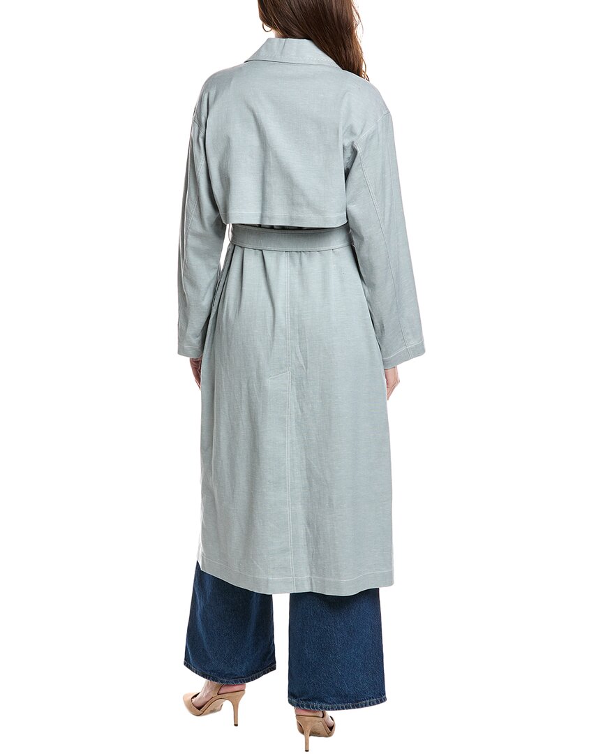 belted a-line linen-blend trench coat