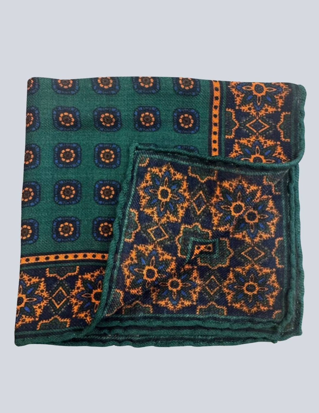 men's geometric print pocket square in green mix