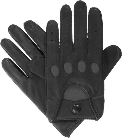 signature men's smooth leather driving gloves in black