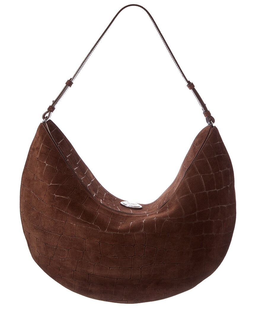 the ovalo croc-embossed suede hobo bag