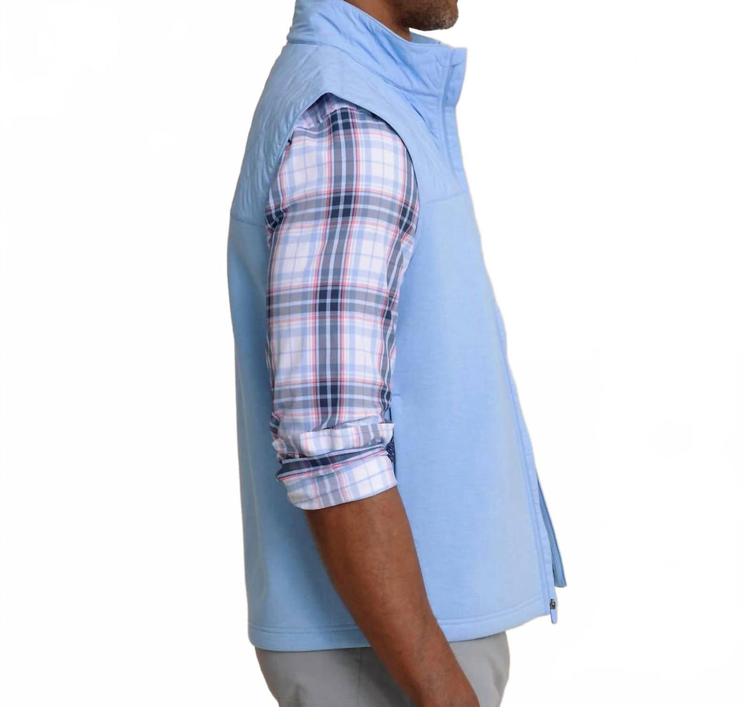 waterfront quilted vest in ocean channel