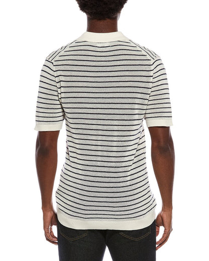 textured stripe polo sweater