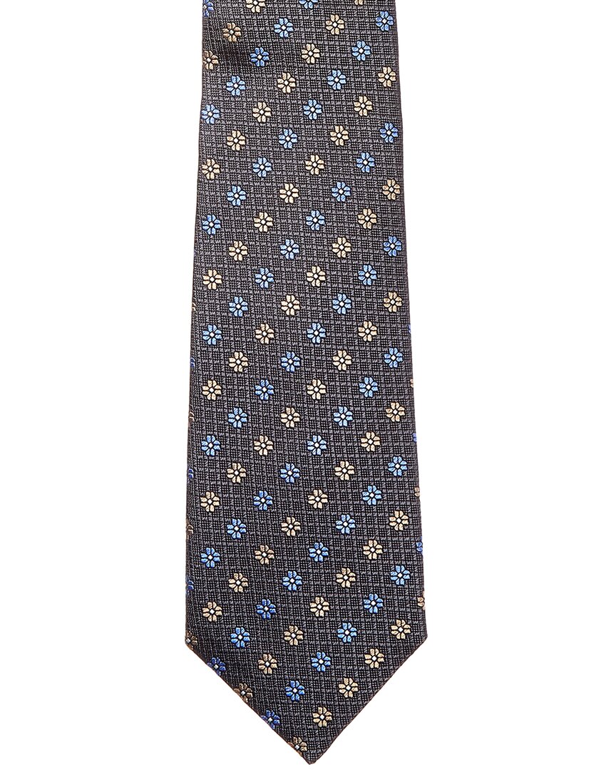 navy flowers silk tie