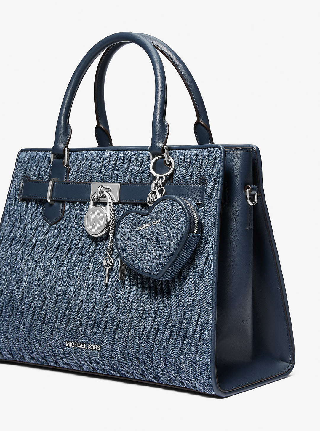 jet set travel matelassé denim heart coin pouch