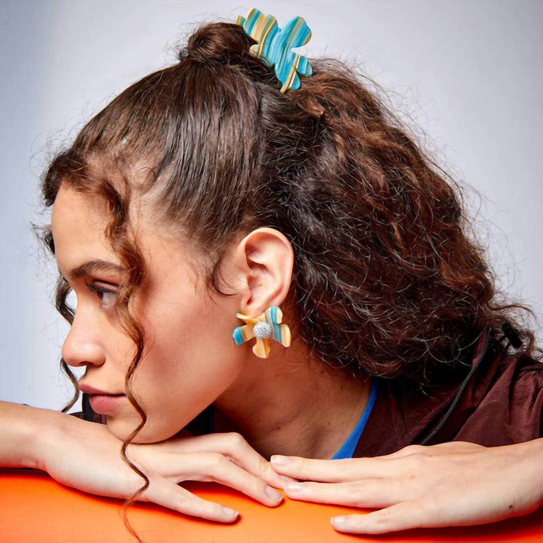women's crystal lily button earrings in playa stripe