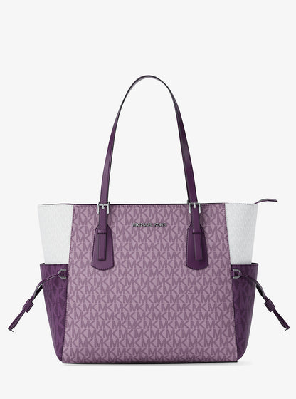 voyager large color-block signature logo tote bag