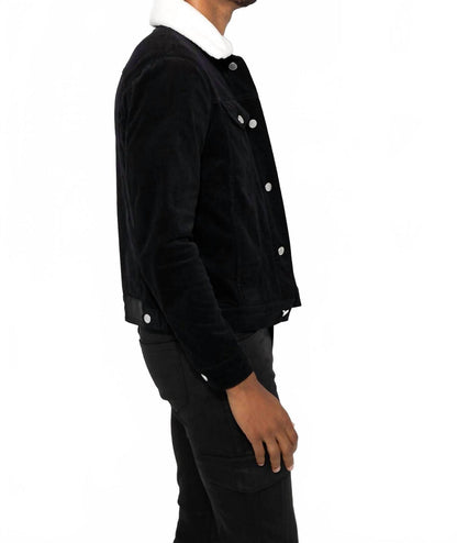 dean needle cord long sleeve jacket in noir sherpa