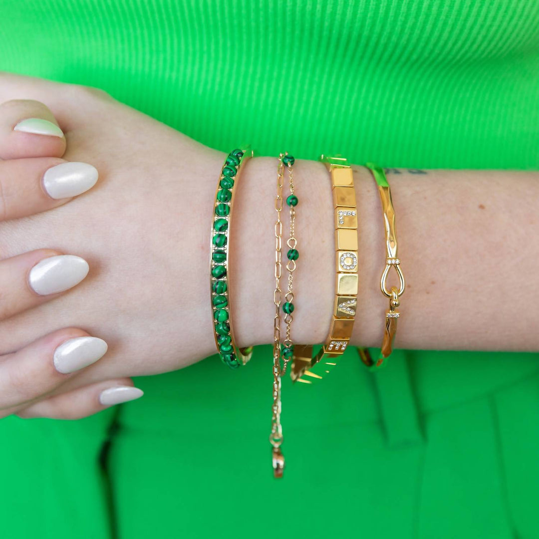 women's hinge bangle in malachite
