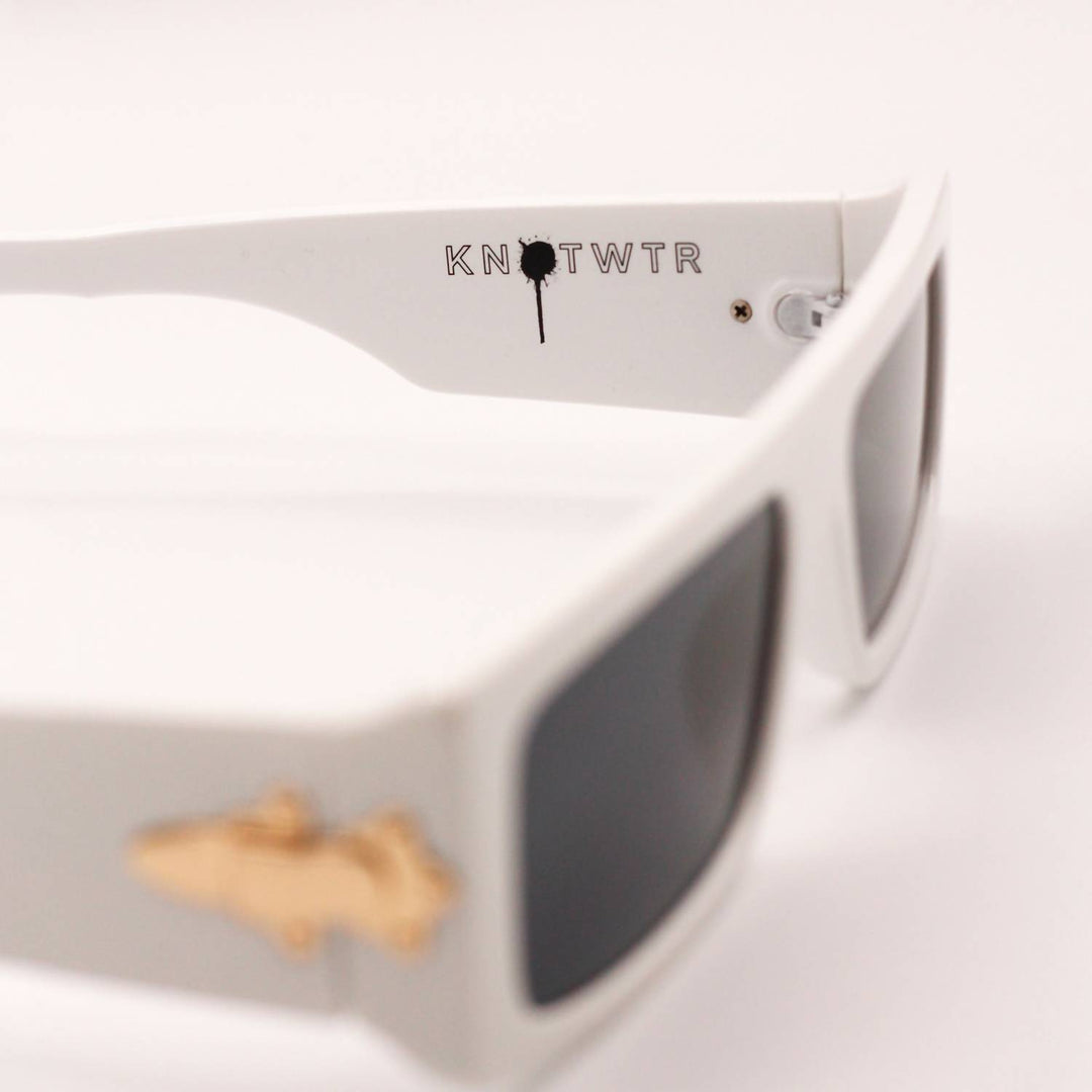 men's elavated sunglasses in white leopard