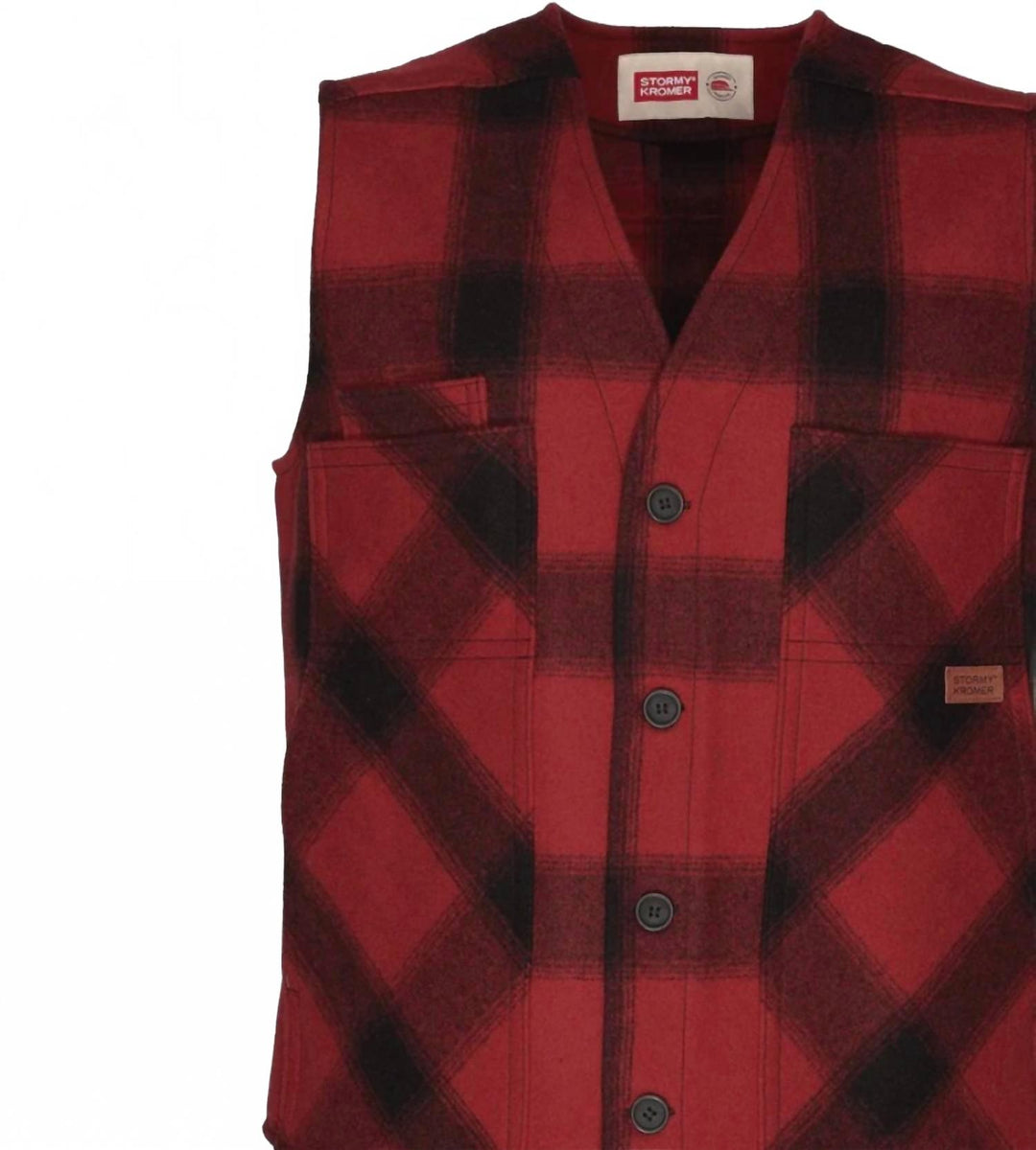 men's button vest in red/black plaid