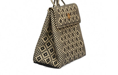 women's medium handmade aztec backpack in beige/black