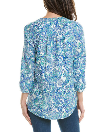 pleat front linen-blend tunic