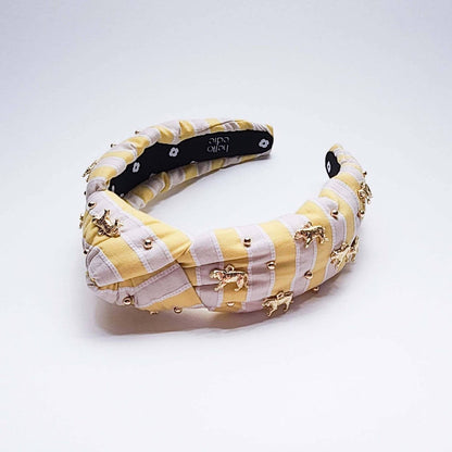 striped tiger knot headband in yellow
