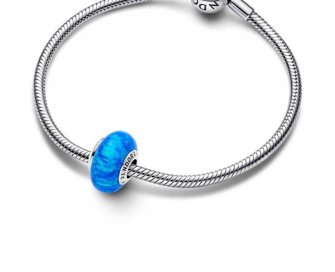 women's ocean deep rounded murano glass charm in opalescent blue