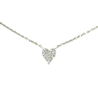 women's paved small heart necklace in 14kt white gold/ diamonds