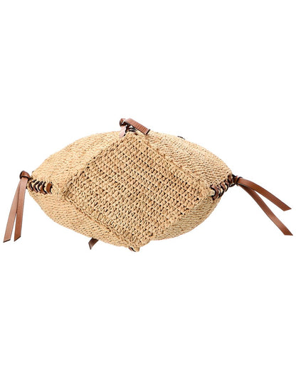 tampa mini raffia & leather hobo bag