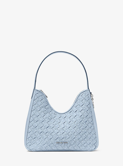 nayla small woven signature logo hobo shoulder bag