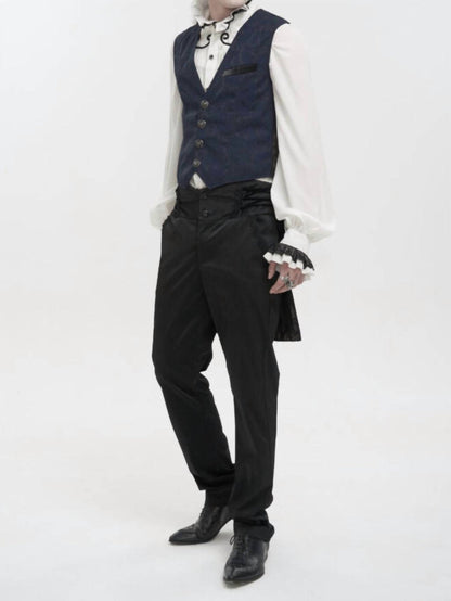 jacquard print long tail vest in blue