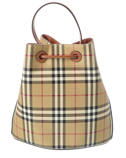 check e-canvas & leather bucket bag