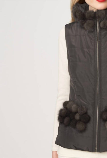 poly with mink collar vest in grey