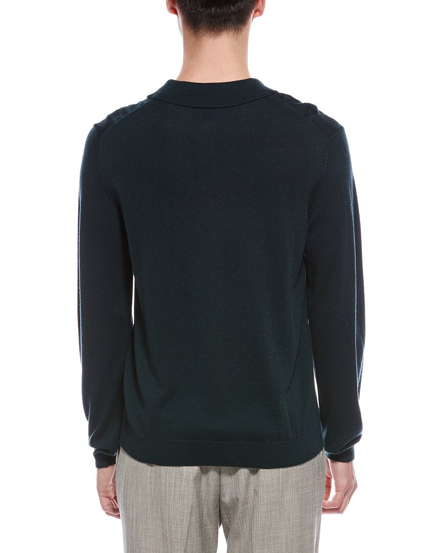 cable front merino wool polo sweater