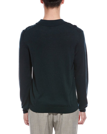 cable front merino wool polo sweater
