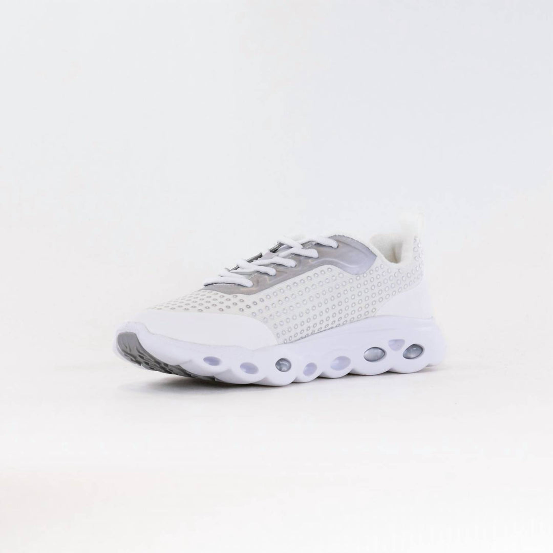 women's montclair memory foam lace up sneaker in white/silver