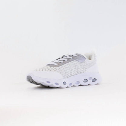 women's montclair memory foam lace up sneaker in white/silver