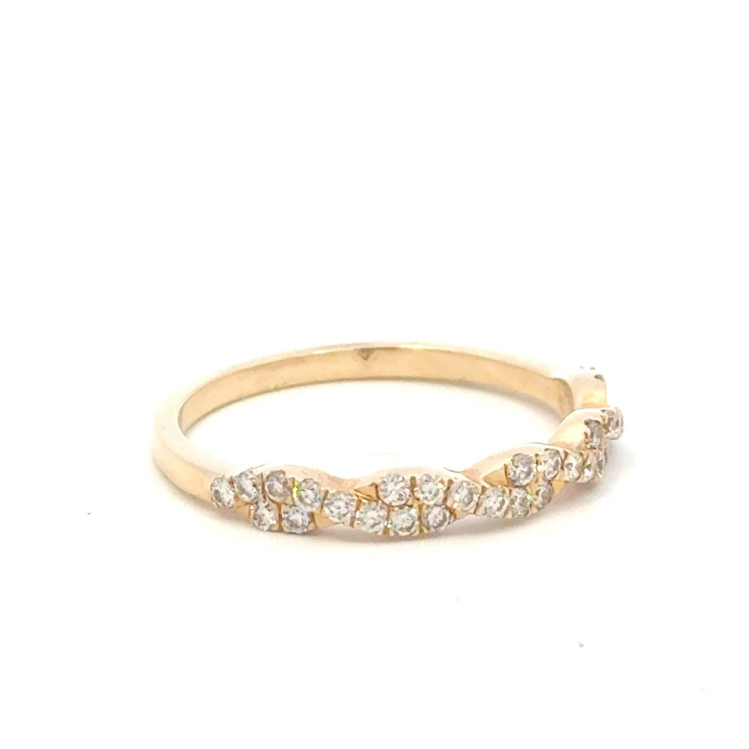 0.25 carat natural diamond cluster twist band ring in 14k yellow gold