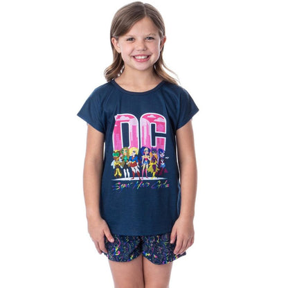DC Comics Girls' Super Hero Girls Character Sleep Pajama Set Short Blue