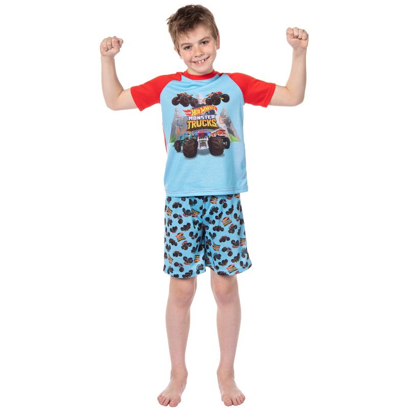 Hot Wheels Boys' Monster Trucks Toys Tossed Print Sleep Pajama Set Shorts Multicolored