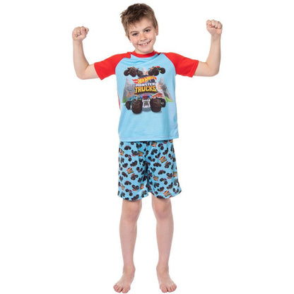 Hot Wheels Boys' Monster Trucks Toys Tossed Print Sleep Pajama Set Shorts Multicolored