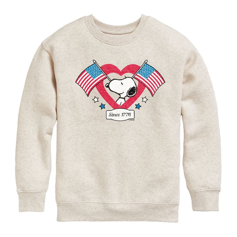 Boys' - Peanuts - Snoopy Since 1776 Flag Heart Graphic Long Sleeve Fleece Sweatshirt