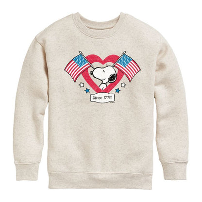Boys' - Peanuts - Snoopy Since 1776 Flag Heart Graphic Long Sleeve Fleece Sweatshirt