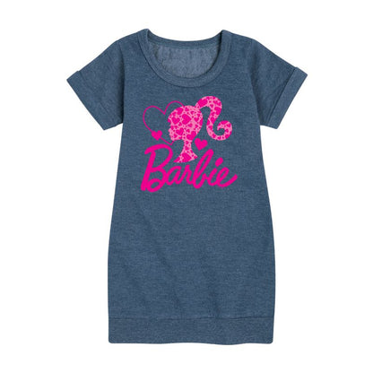 Girls' - Barbie - Logo Hearts Graphic Short Sleeve Fleece Dress