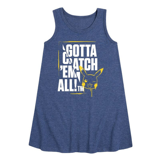 فستان بناتي من بوكيمون - Gotta Catch Em All بدون أكمام برسومات جرافيكية