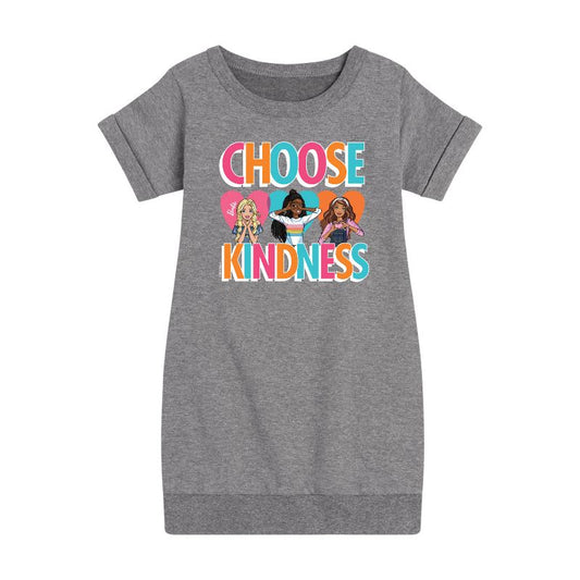 Girls' - Barbie - Multi-Color Choose Kindness Graphic Short Sleeve Fleece Dress