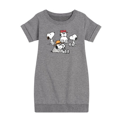 فستان صوف بأكمام قصيرة مطبوع عليه رسومات سنوبي سيبلنجز للبنات - بيناتس