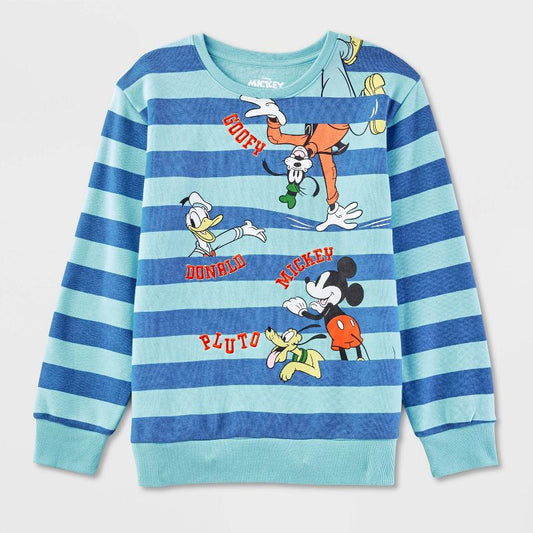 Kids' Mickey Mouse Striped Pullover Crewneck Sweatshirt - Blue