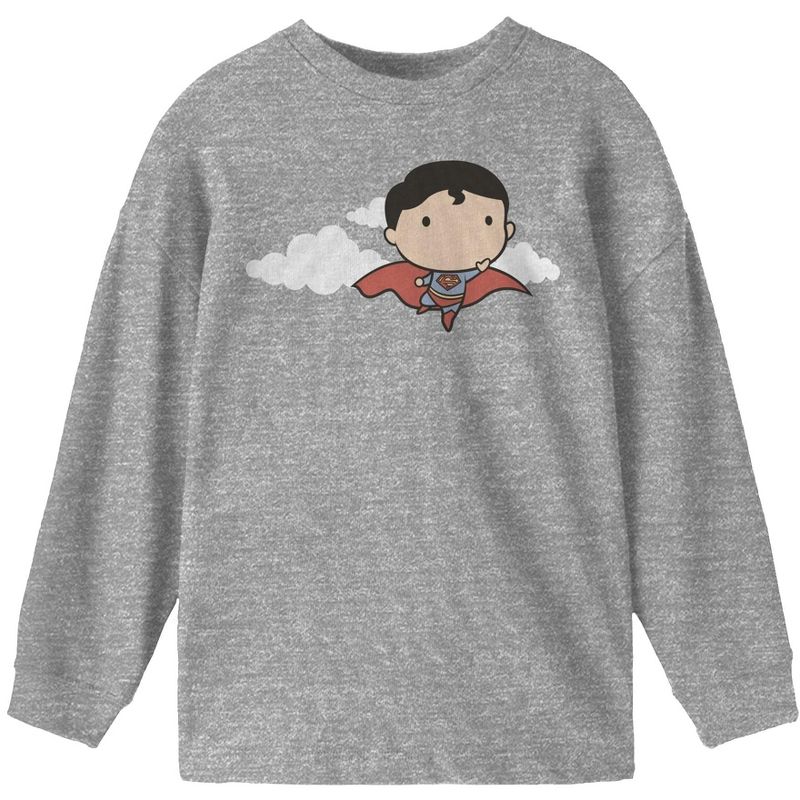 Superman Flying Chibi Superman Boy's Grey Long Sleeve Shirt