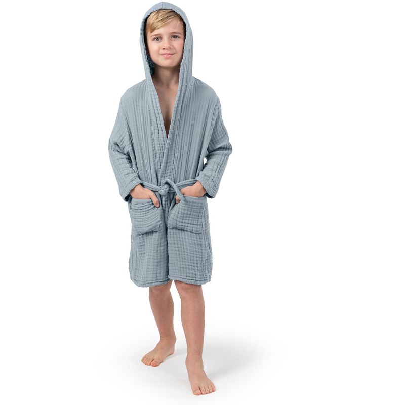 Muslin Bath Robe for Kids 100% Cotton, 4-Layer Absorbent Muslin Fabric By Comfy Cubs