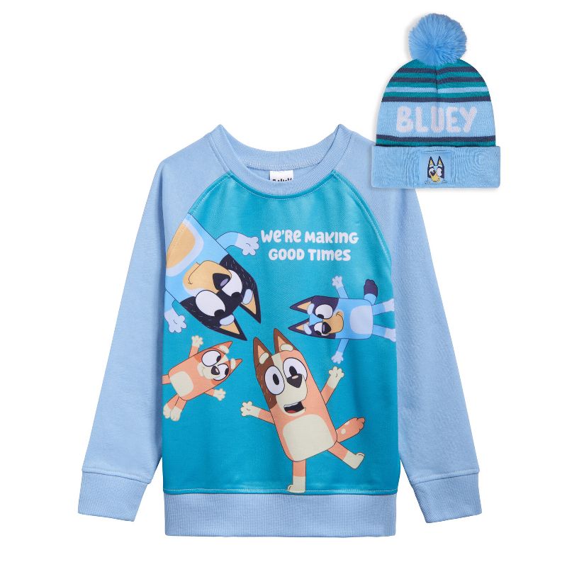 Bluey Fleece Raglan Sweatshirt and Cotton Gauze Hat Toddler