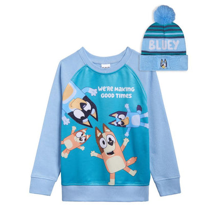 Bluey Fleece Raglan Sweatshirt and Cotton Gauze Hat Toddler