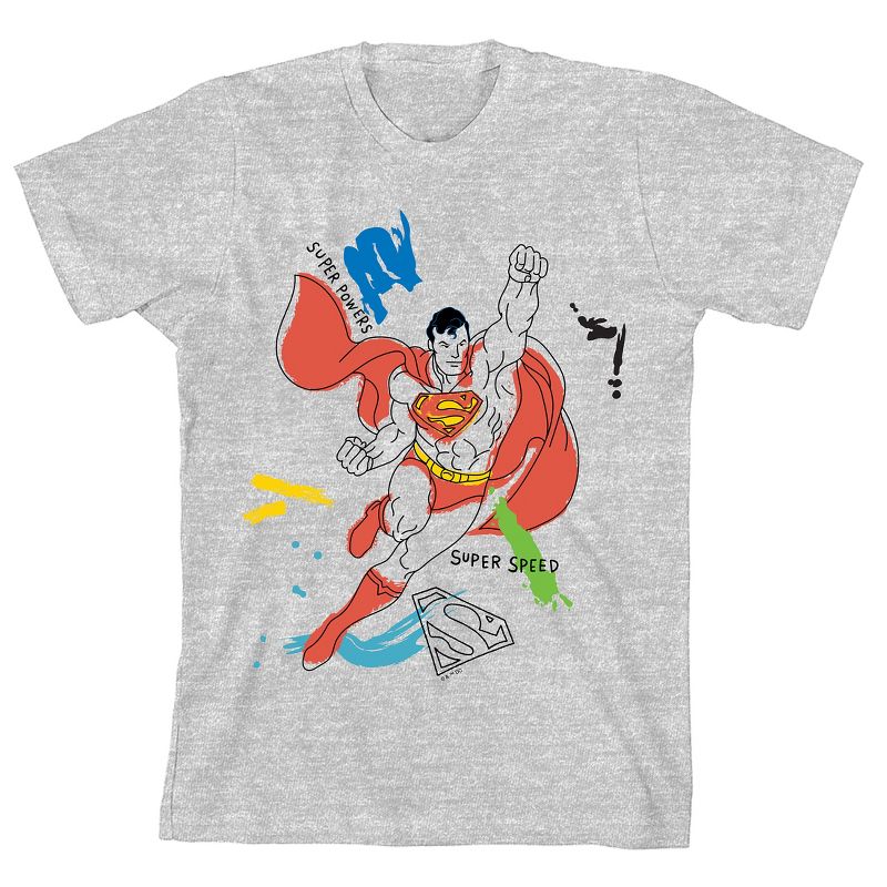 Superman Core Doodle flying Sup on Med Grey Short Sleeve Youth T-Shirt