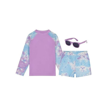 Girls and Boys Swim Set with Long Sleeve Rash Guard, Swim Shorts, and Sunglasses,  Kids Ages 3T-8 Years